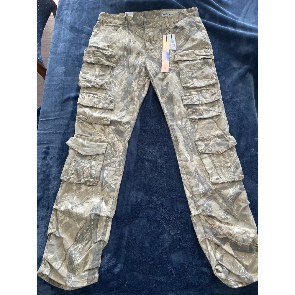 NWT Smoke Rise Cargo Pants Mens 38/34 Sand Camo Straight Stacked Fit - 6 Pockets
